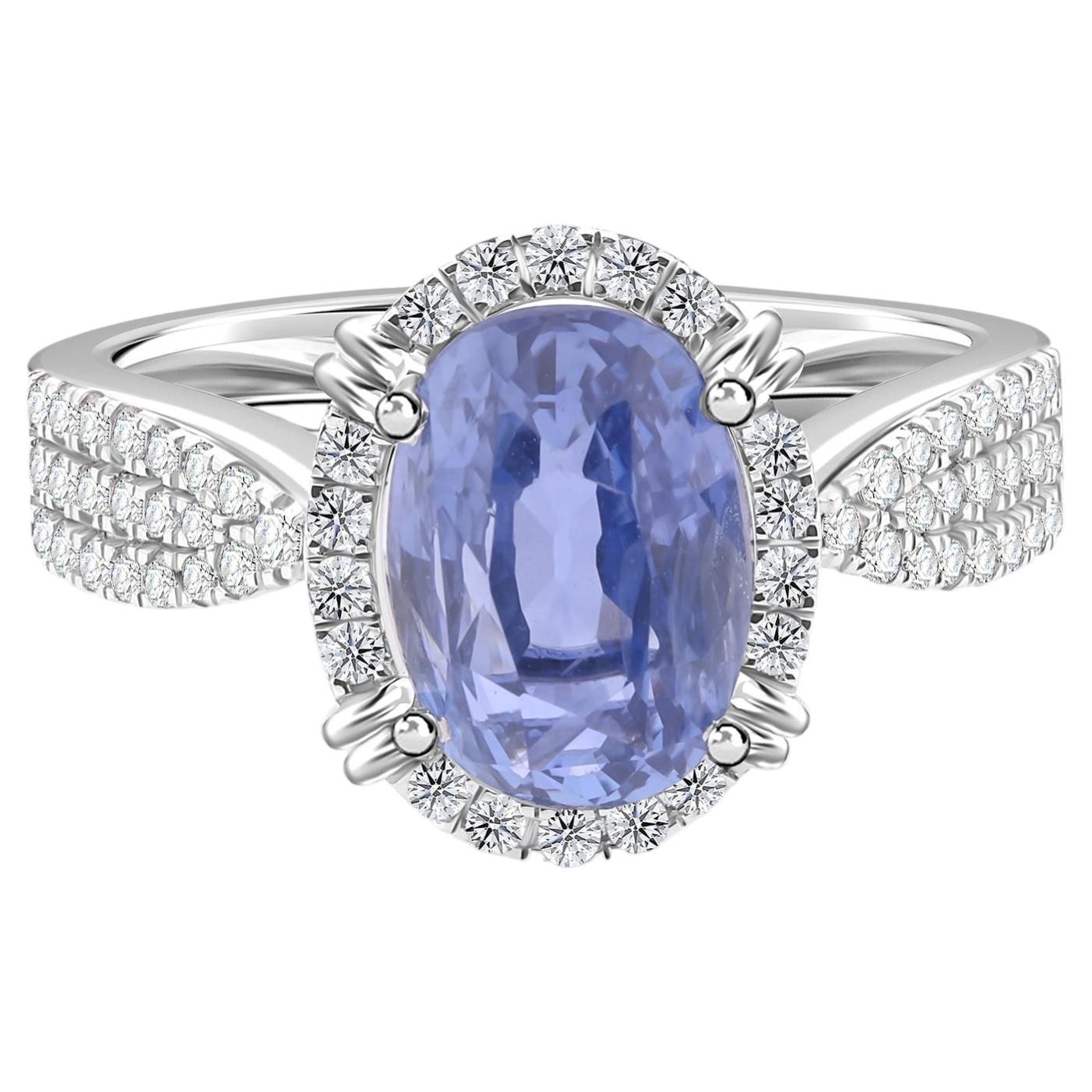 3,60 Karat Blauer Saphir 0,38 Karat SI/H Diamantring 18 Karat Weißgold