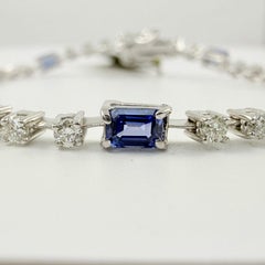 3.60 Carat Blue Sapphire and Diamond Fashion Tennis Bracelet in 14K White Gold