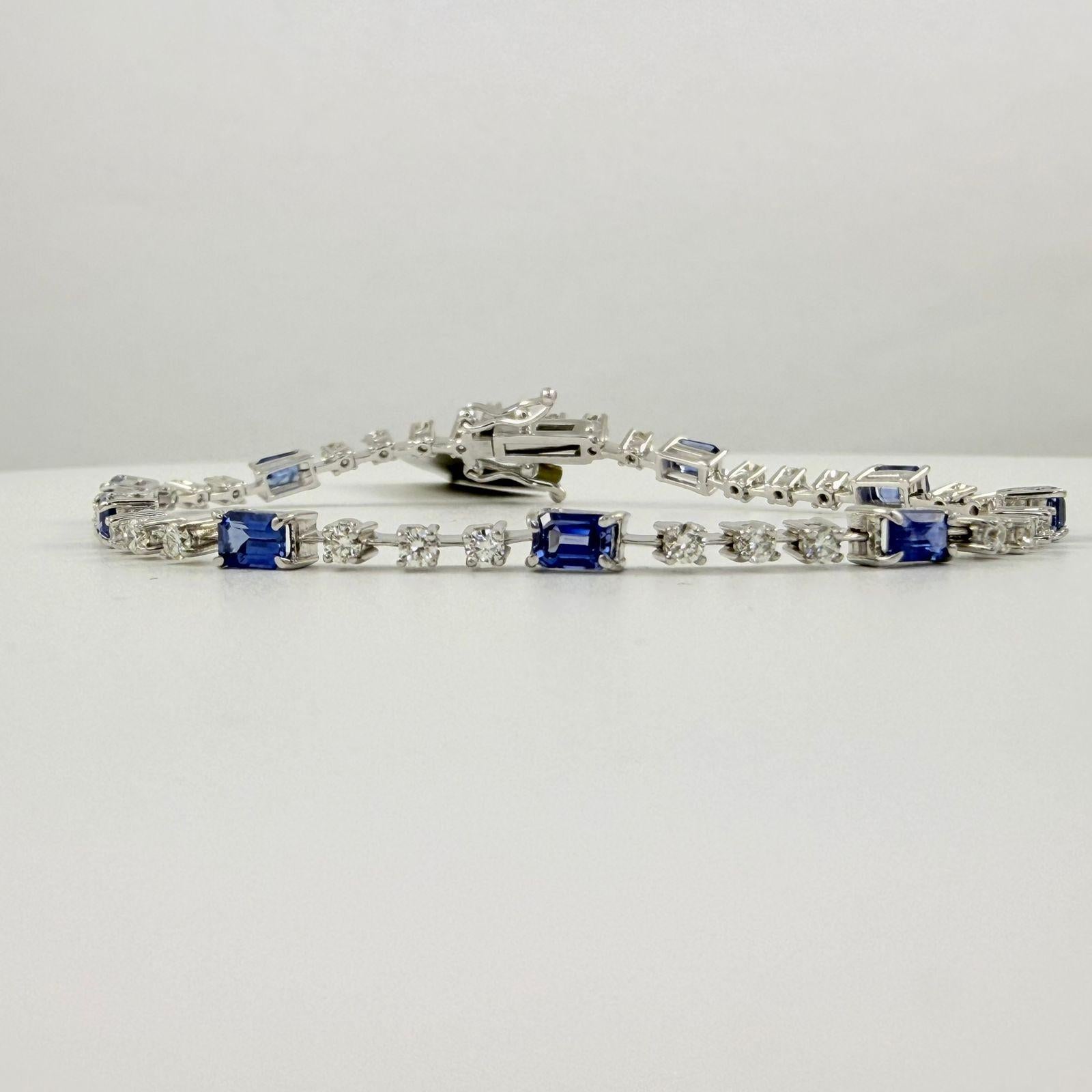 Zafiro azul y diamante de 3,60 quilates Pulsera de tenis de moda en oro blanco de 14 quilates en Nuevo estado para la venta en New York, NY