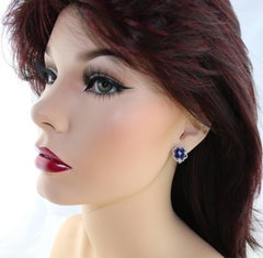 Goldohrringe mit 3,60 Karat blauem Saphir und Diamant