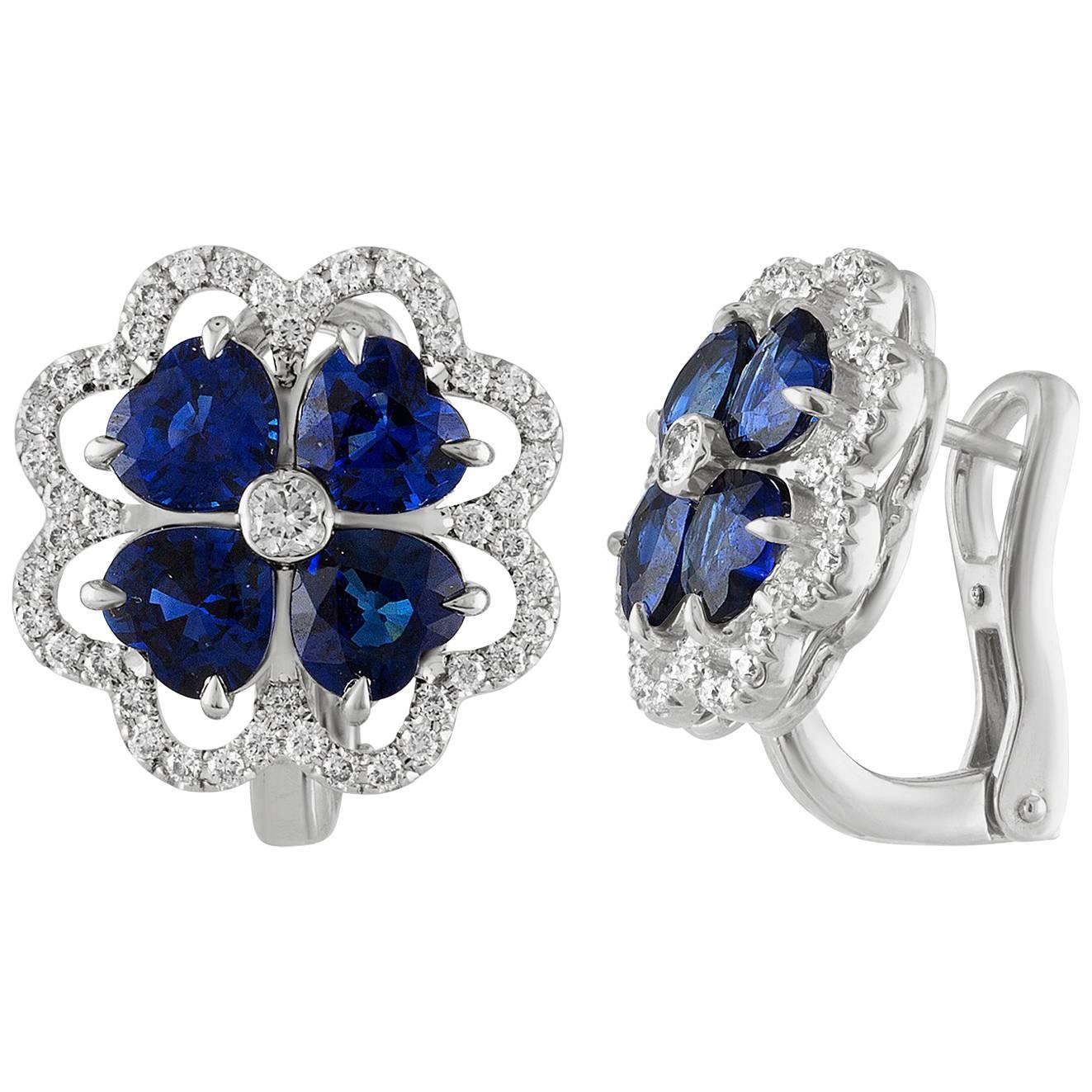 3.60 Carat Blue Sapphire and Diamond Gold Earrings