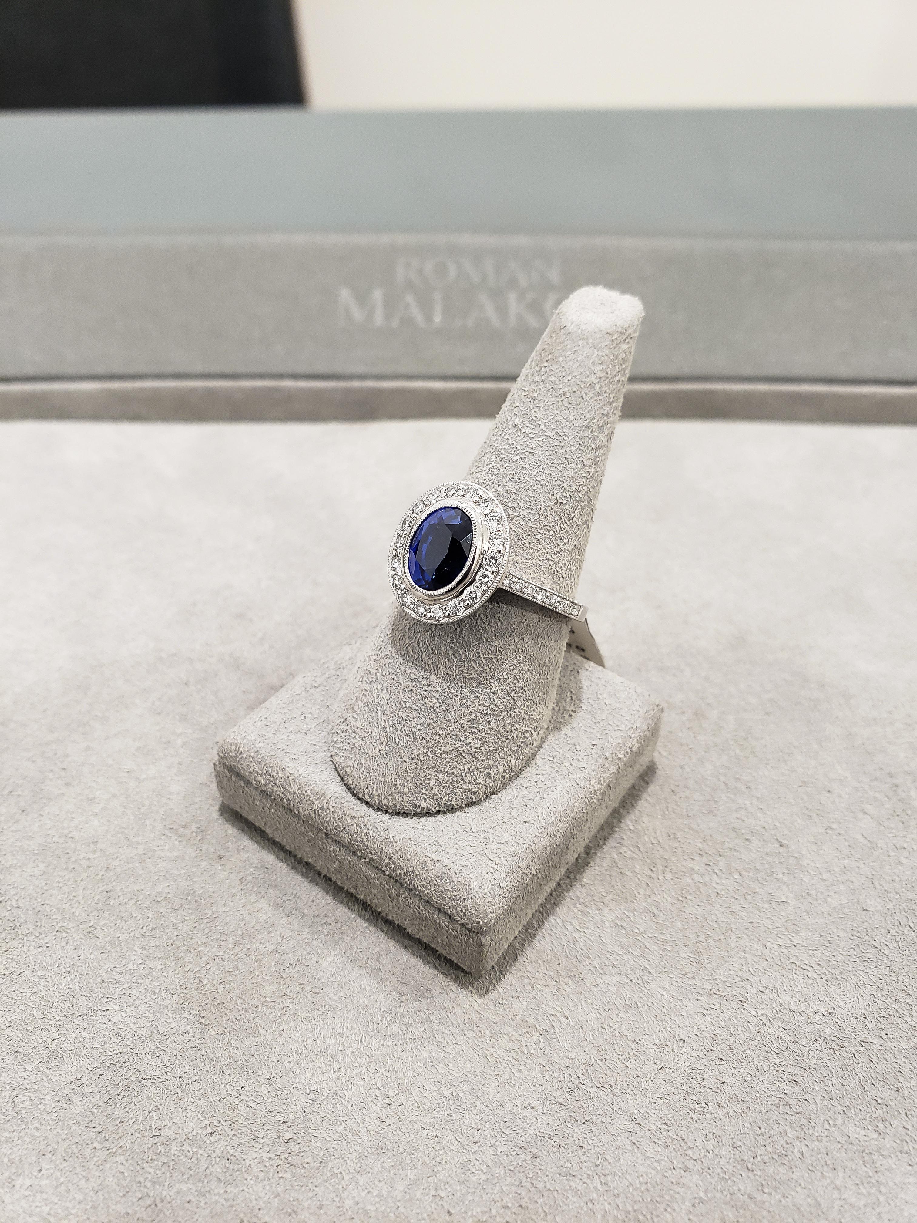 Roman Malakov 3.60 Carats Oval Cut Sapphire & Diamond Halo Engagement Ring For Sale 2