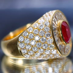 3.60 Carat Burma Ruby Oval Cut and Diamond 18K Gold Men’s Ring