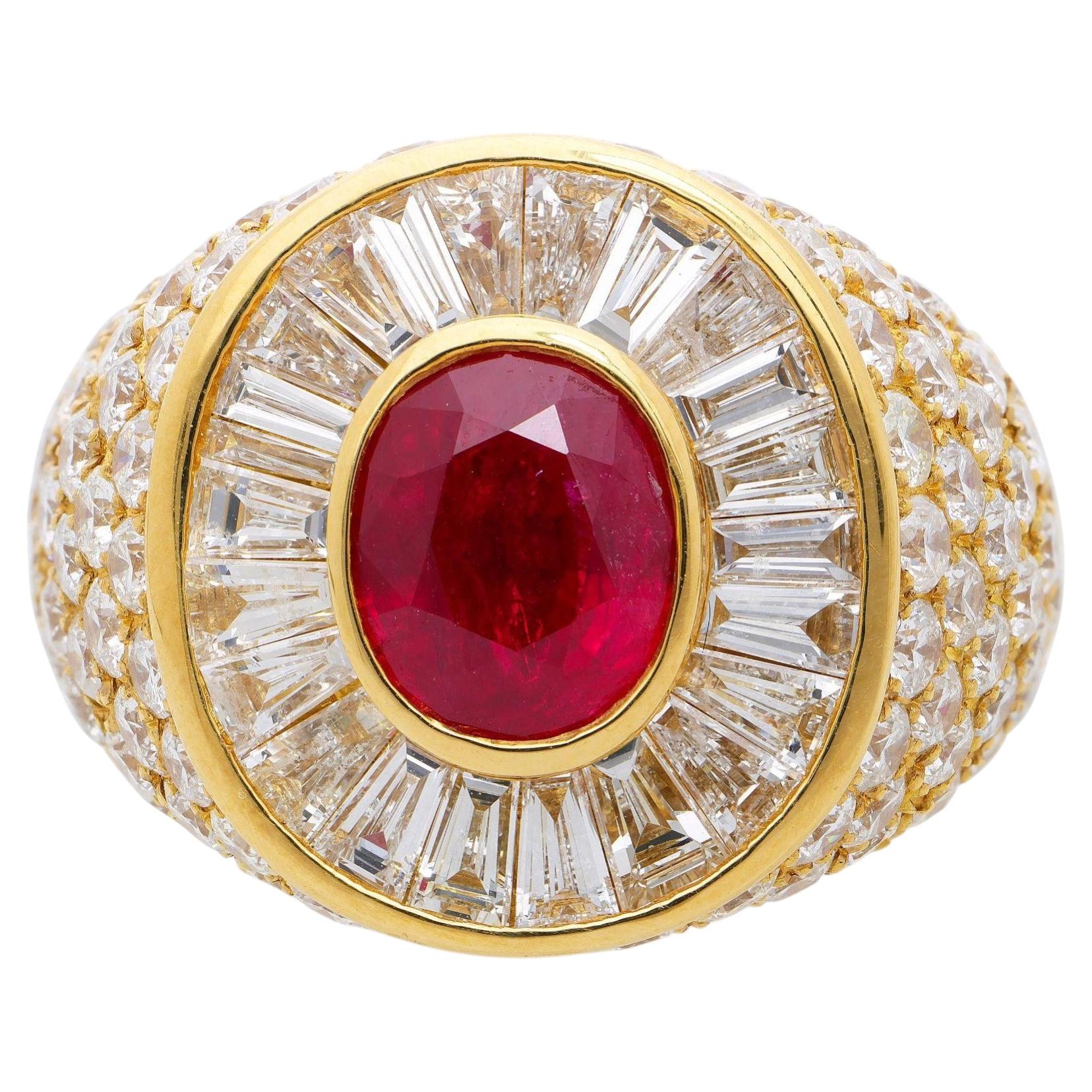 3.60 Carat Burma Ruby Oval Cut and Diamond 18K Gold Men’s Ring