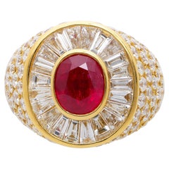 3.60 Carat Burma Ruby Oval Cut and Diamond 18K Gold Men’s Ring