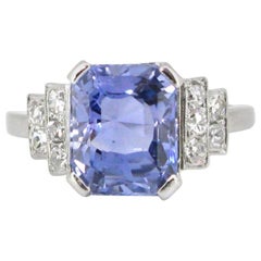 3.60 Carat Ceylon Sapphire Diamond Platinum Art Deco Wedding Ring
