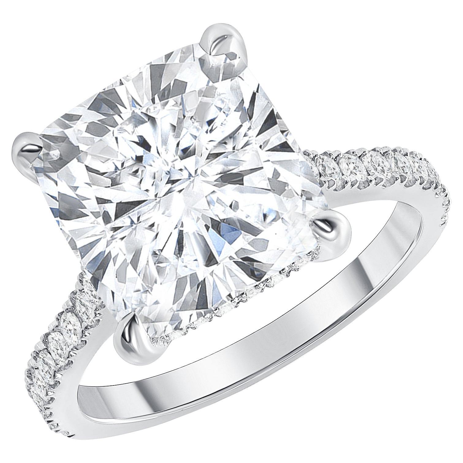 For Sale:  3.60 Carat Cushion Cut Engagement Ring Natural Round Diamonds GIA Certified VS