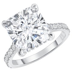 Used 3.60 Carat Cushion Cut Engagement Ring Natural Round Diamonds GIA Certified VS
