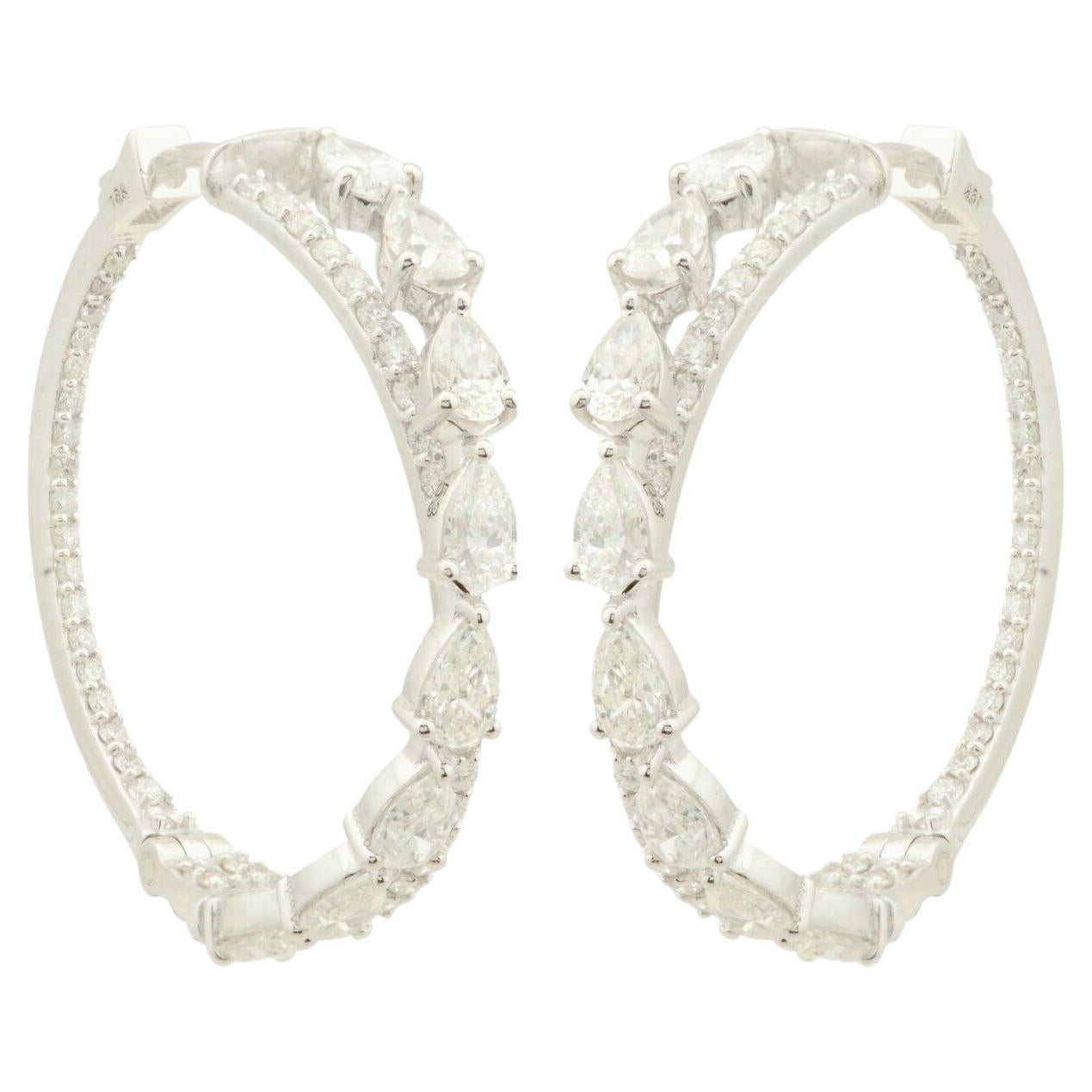 3.60 Carat Diamond 14 Karat White Gold Hoop Earrings For Sale