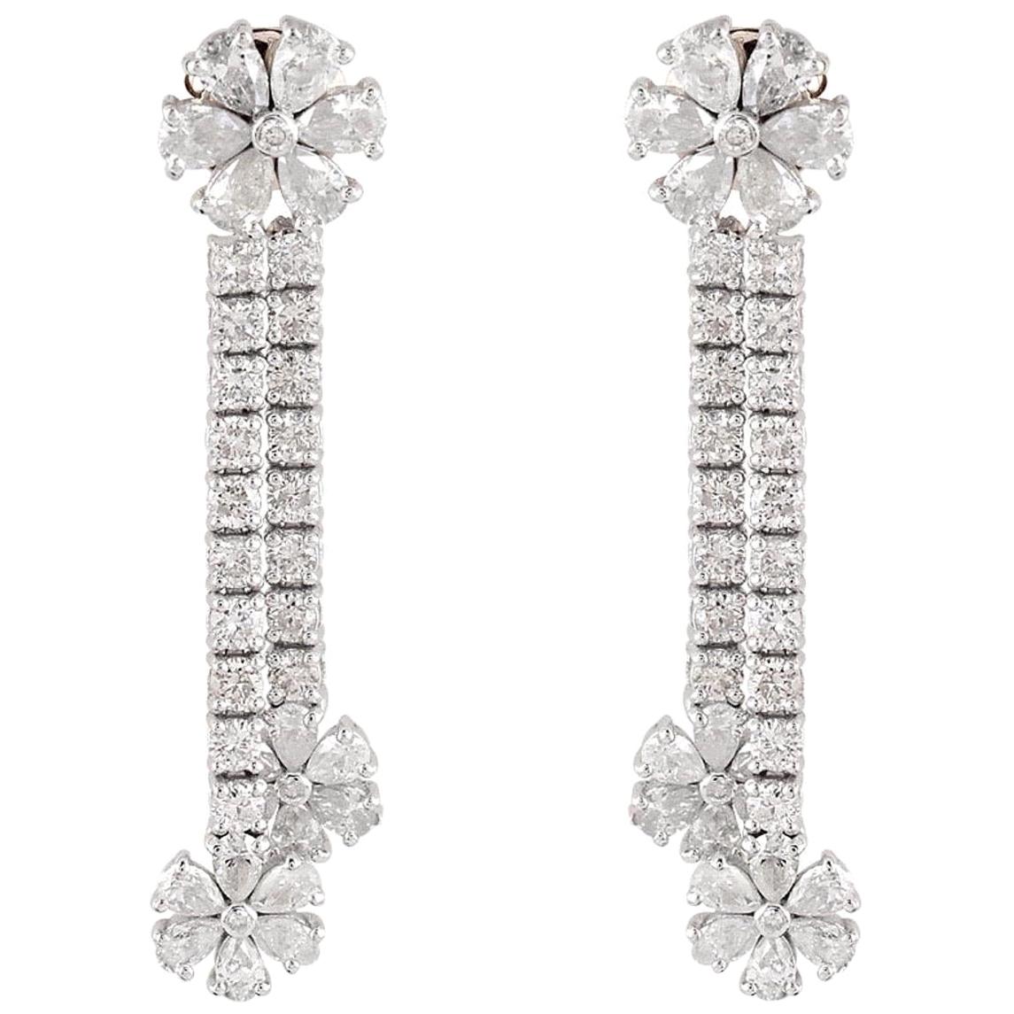 3.60 Carat Diamond 18 Karat White Gold Floral Chain Earrings