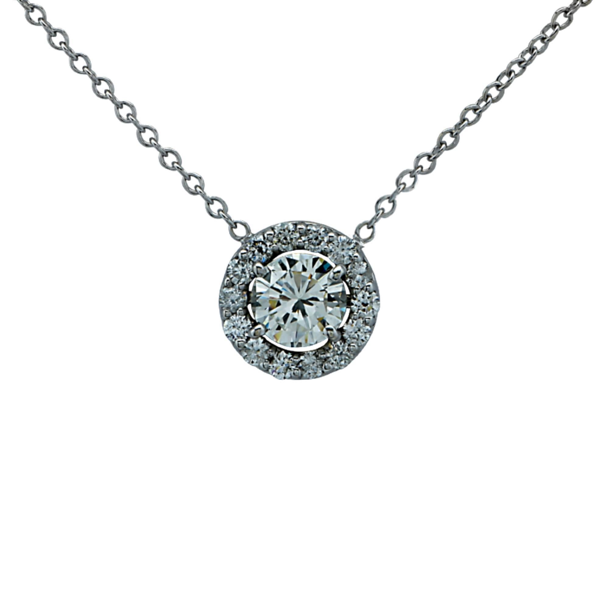 Modern 3.60 Carat Diamond 18 Karat White Gold Halo Necklace