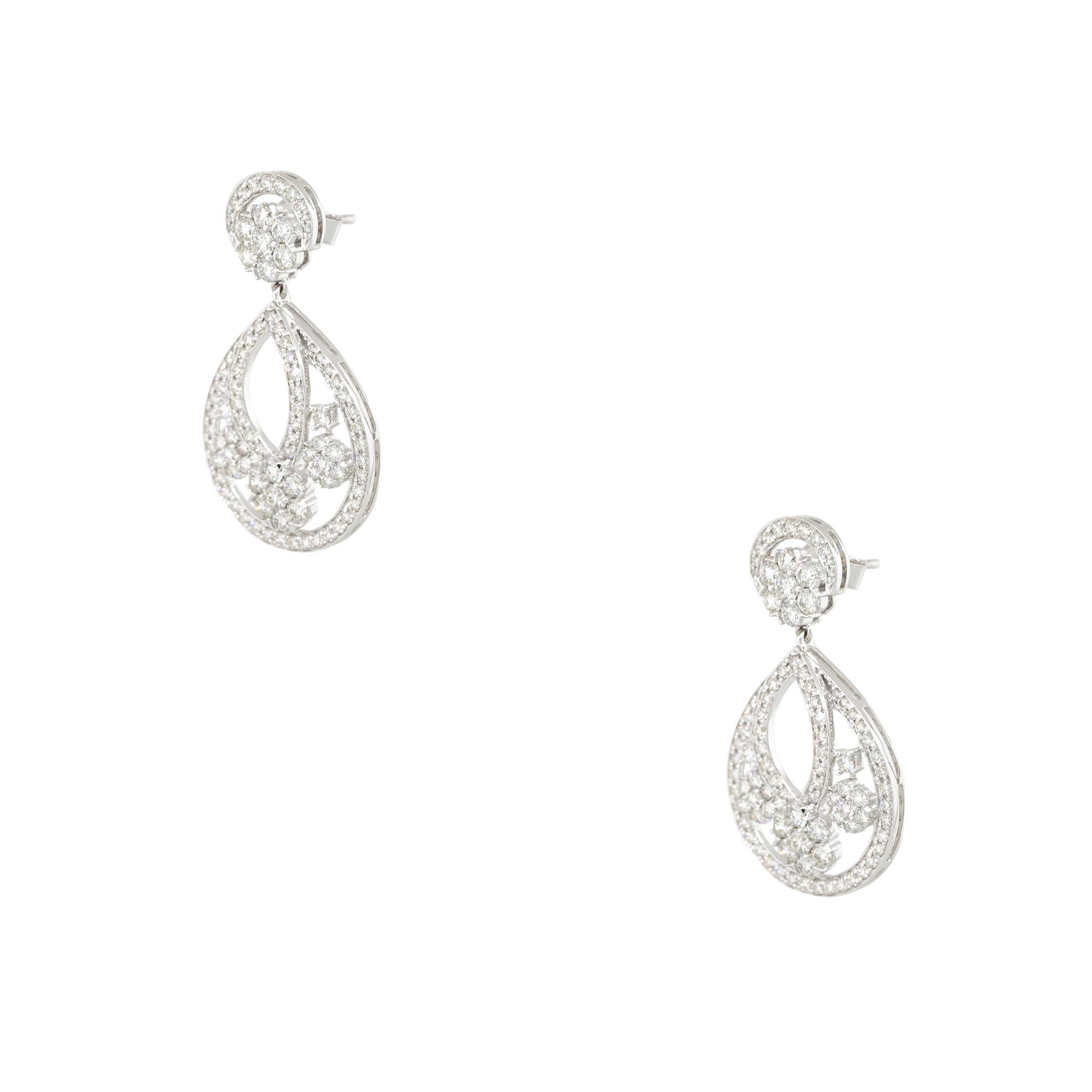 Modern 3.60 Carat Diamond Drop Pear Shaped Flower Earrings 14 Karat in Stock For Sale