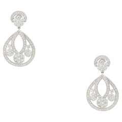 3.60 Carat Diamond Drop Pear Shaped Flower Earrings 14 Karat in Stock