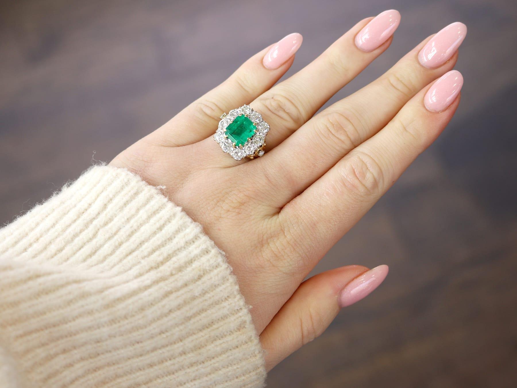 Women's 3.60 Carat Emerald and 1.85 Carat Diamond 18k Yellow Gold Cocktail Ring For Sale