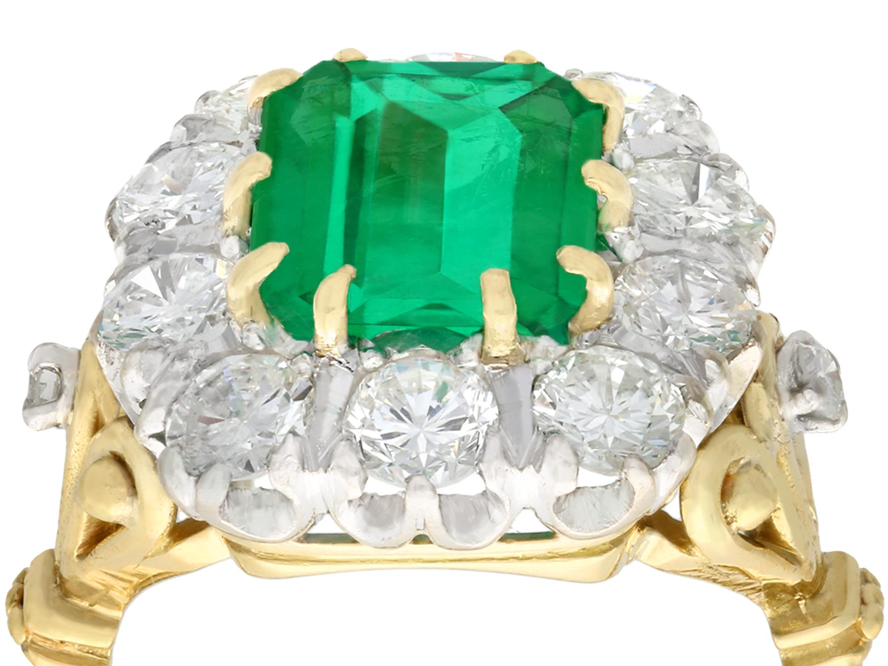 Round Cut 3.60 Carat Emerald and 1.85 Carat Diamond 18k Yellow Gold Cocktail Ring For Sale