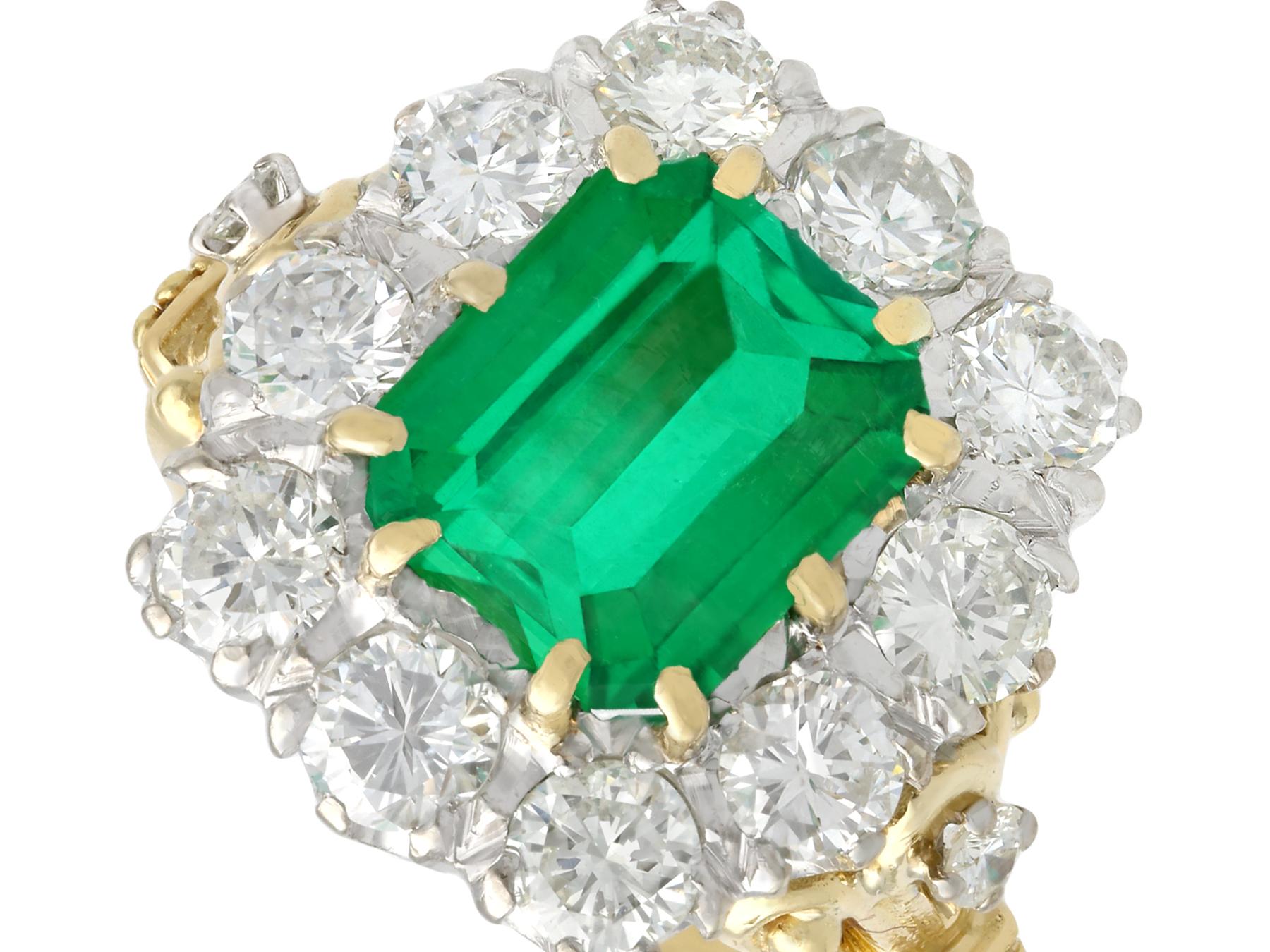 3.60 Carat Emerald and 1.85 Carat Diamond 18k Yellow Gold Cocktail Ring In Excellent Condition For Sale In Jesmond, Newcastle Upon Tyne