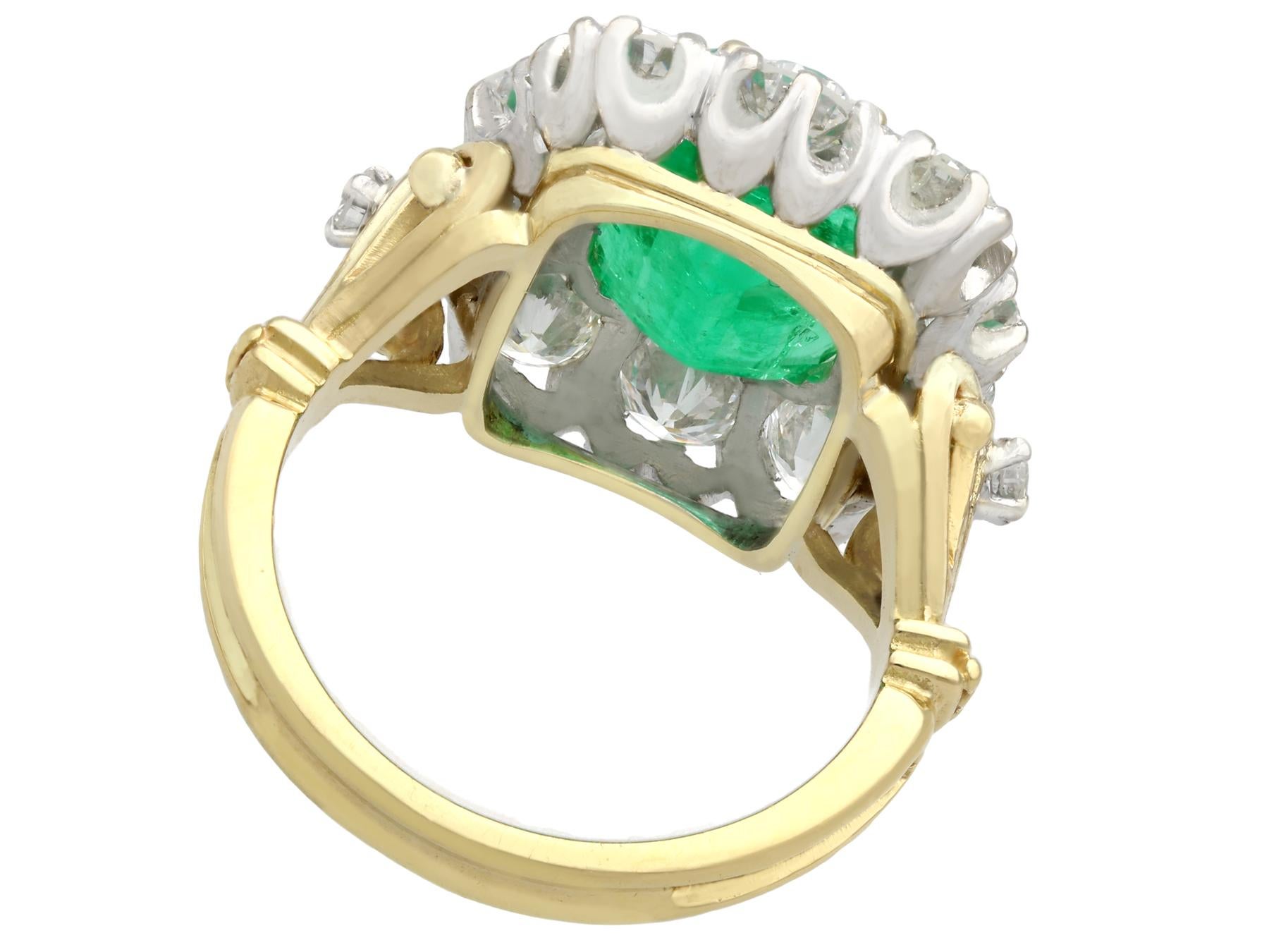 3.60 Carat Emerald and 1.85 Carat Diamond 18k Yellow Gold Cocktail Ring For Sale 2