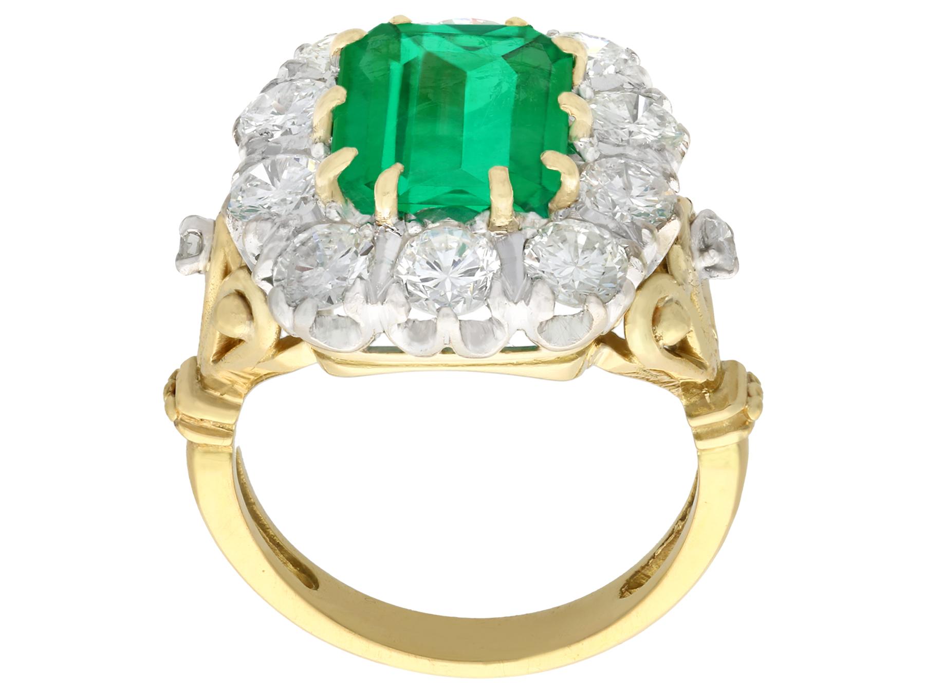 3.60 Carat Emerald and 1.85 Carat Diamond 18k Yellow Gold Cocktail Ring For Sale 3