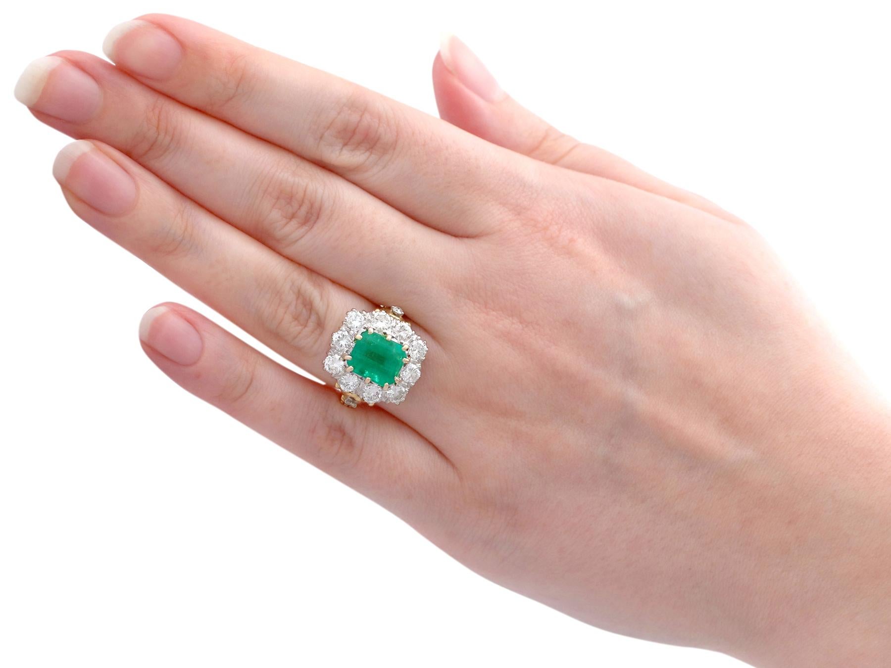 3.60 Carat Emerald and 1.85 Carat Diamond 18k Yellow Gold Cocktail Ring For Sale 2