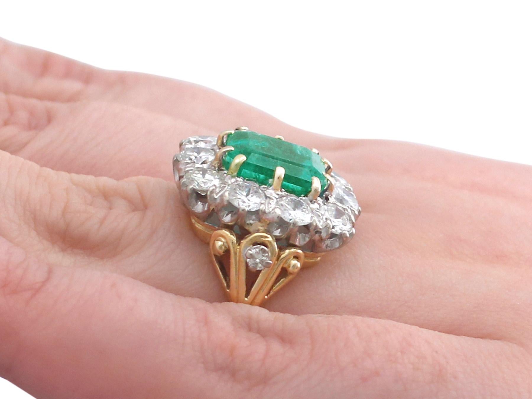 3.60 Carat Emerald and 1.85 Carat Diamond 18k Yellow Gold Cocktail Ring For Sale 3