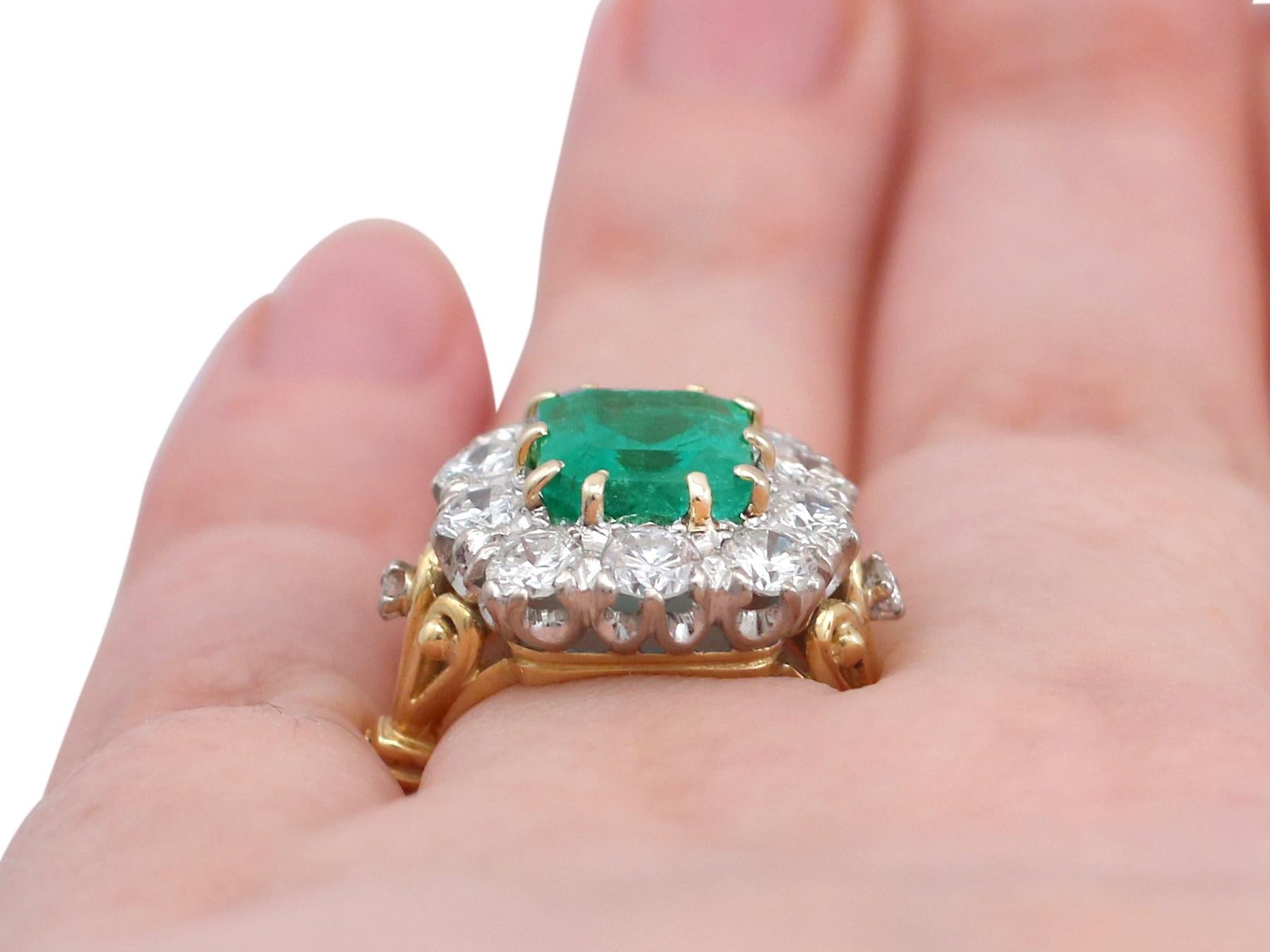 3.60 Carat Emerald and 1.85 Carat Diamond 18k Yellow Gold Cocktail Ring For Sale 4
