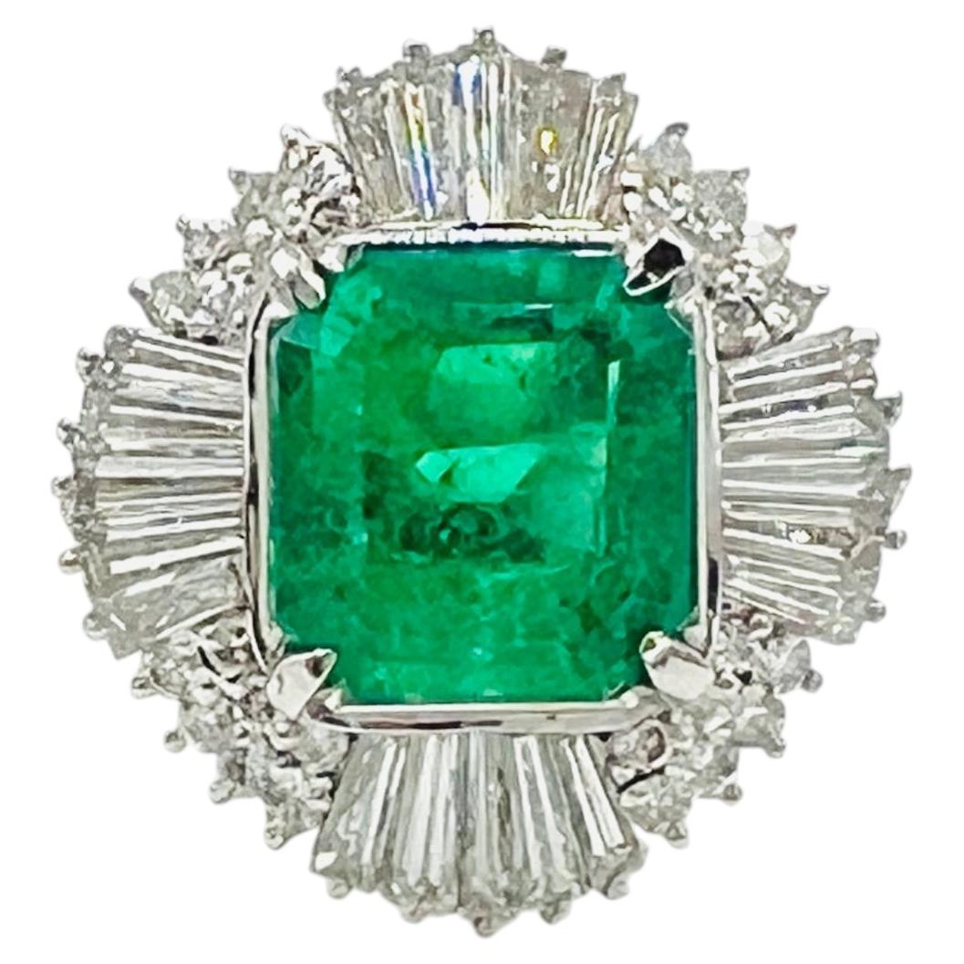 3.60 Carat Emerald and Diamond Ring in Platinum