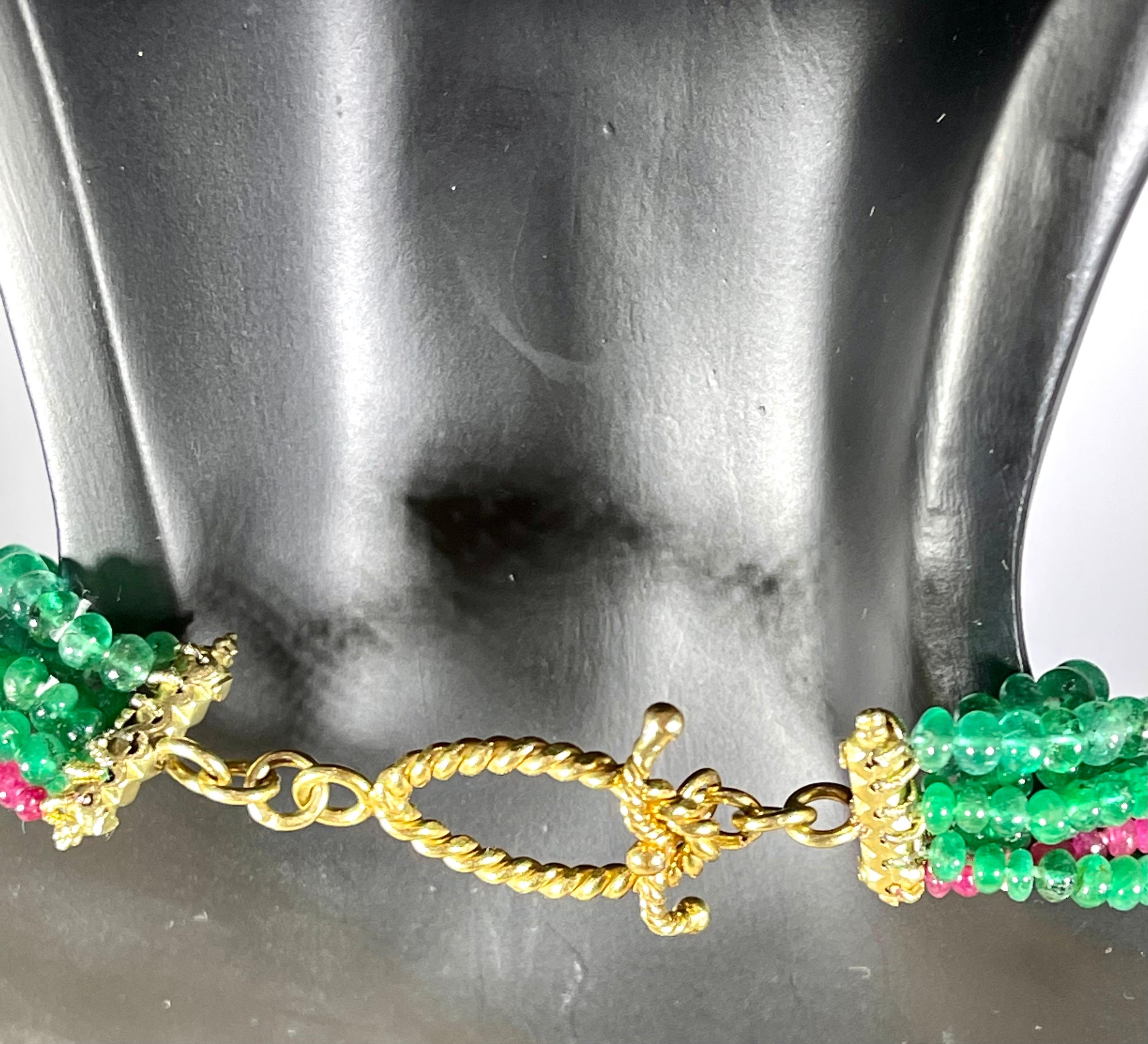 360 Carat Emerald, Burma Ruby and Diamond Beads Necklace 18 Karat Yellow Gold For Sale 6