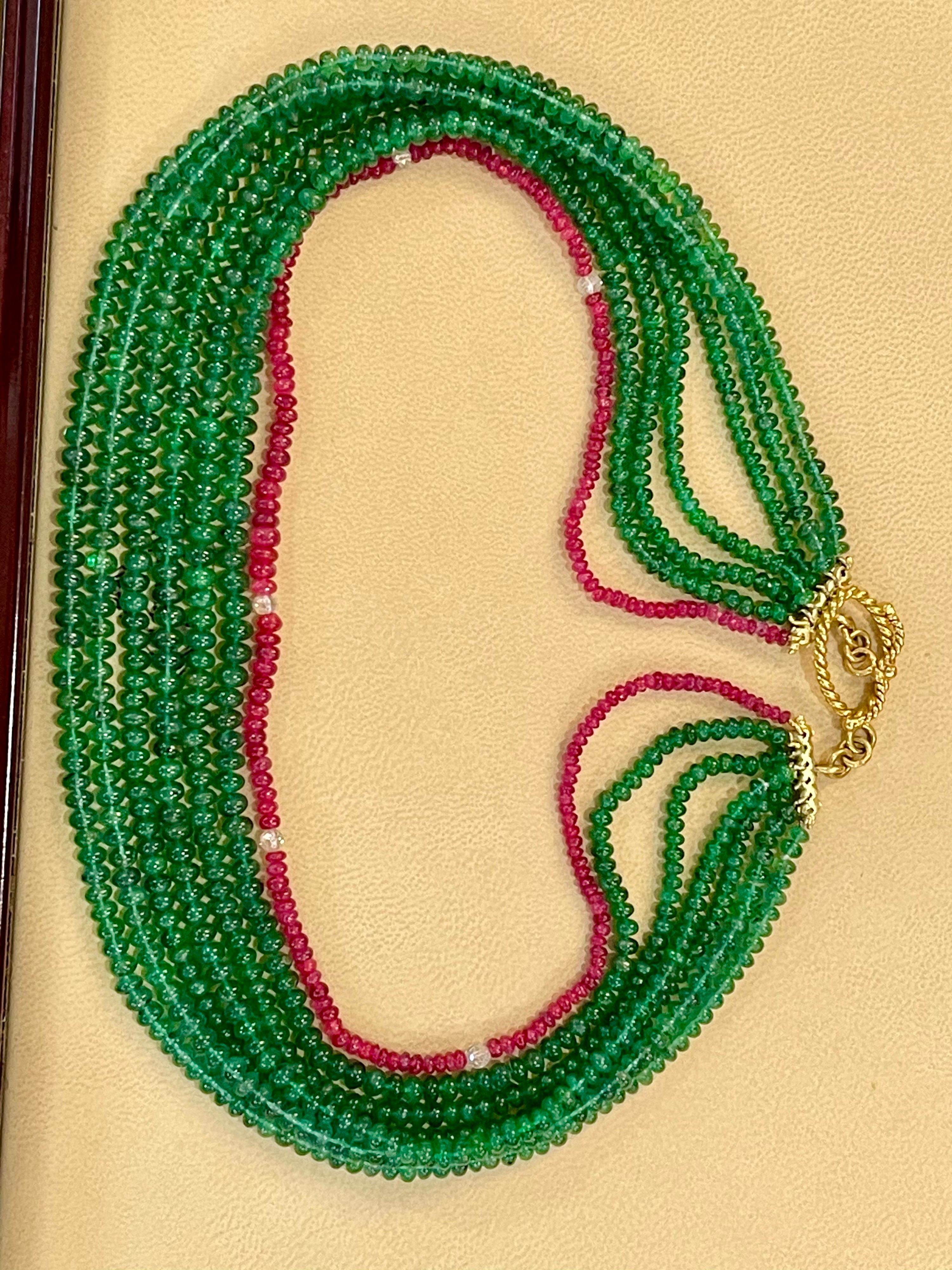 360 Carat Emerald, Burma Ruby and Diamond Beads Necklace 18 Karat Yellow Gold For Sale 11