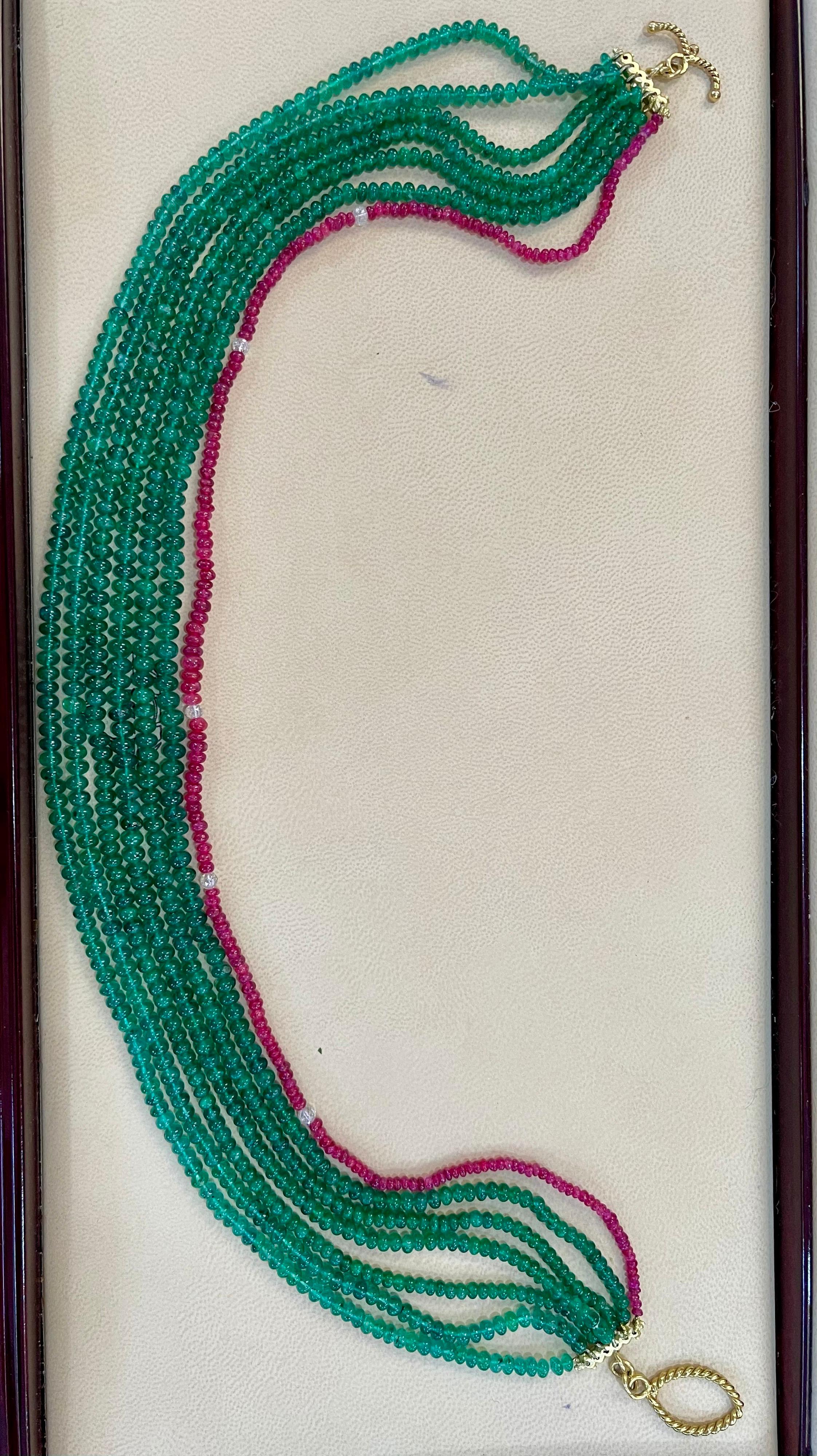 360 Carat Emerald, Burma Ruby and Diamond Beads Necklace 18 Karat Yellow Gold For Sale 11