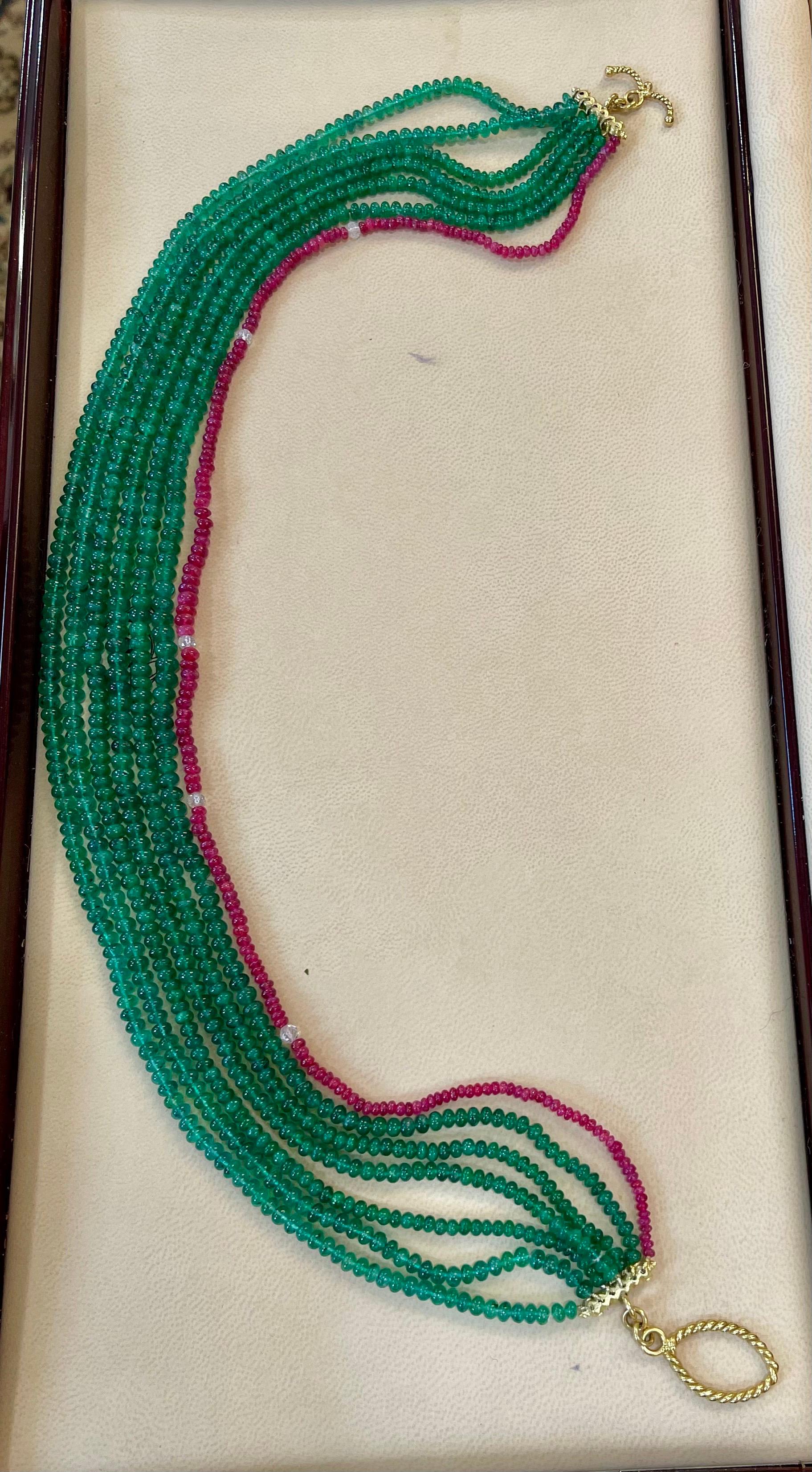 360 Carat Emerald, Burma Ruby and Diamond Beads Necklace 18 Karat Yellow Gold For Sale 12