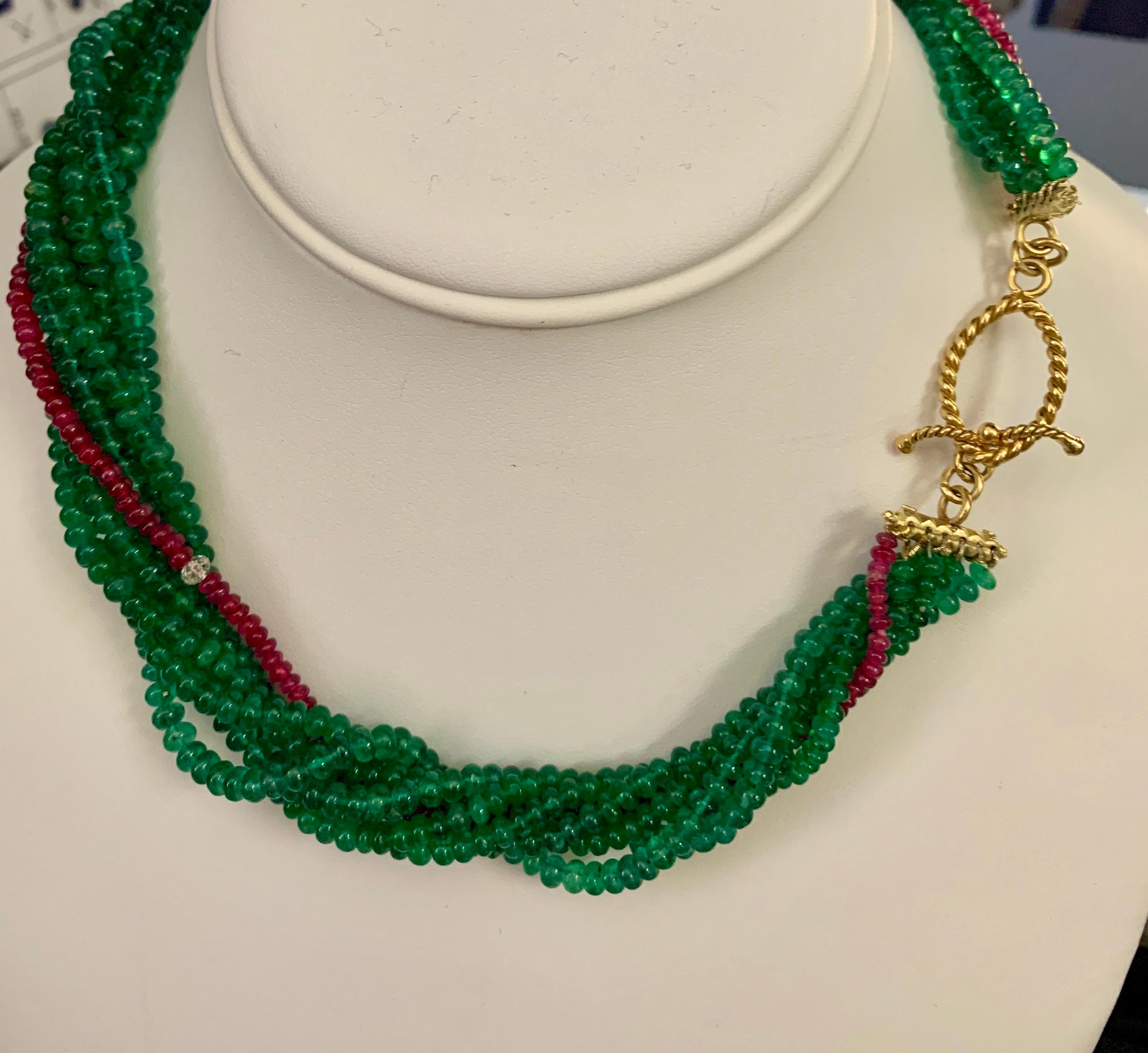 ruby emerald beads necklace