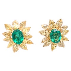 3.60 Carat Emerald Yellow Diamond Earrings in 18k Yellow Gold