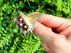 3.60 Carat Garnet 0.60 Carat Amethyst Cultured Pearl 9k Gold Butterfly Brooch