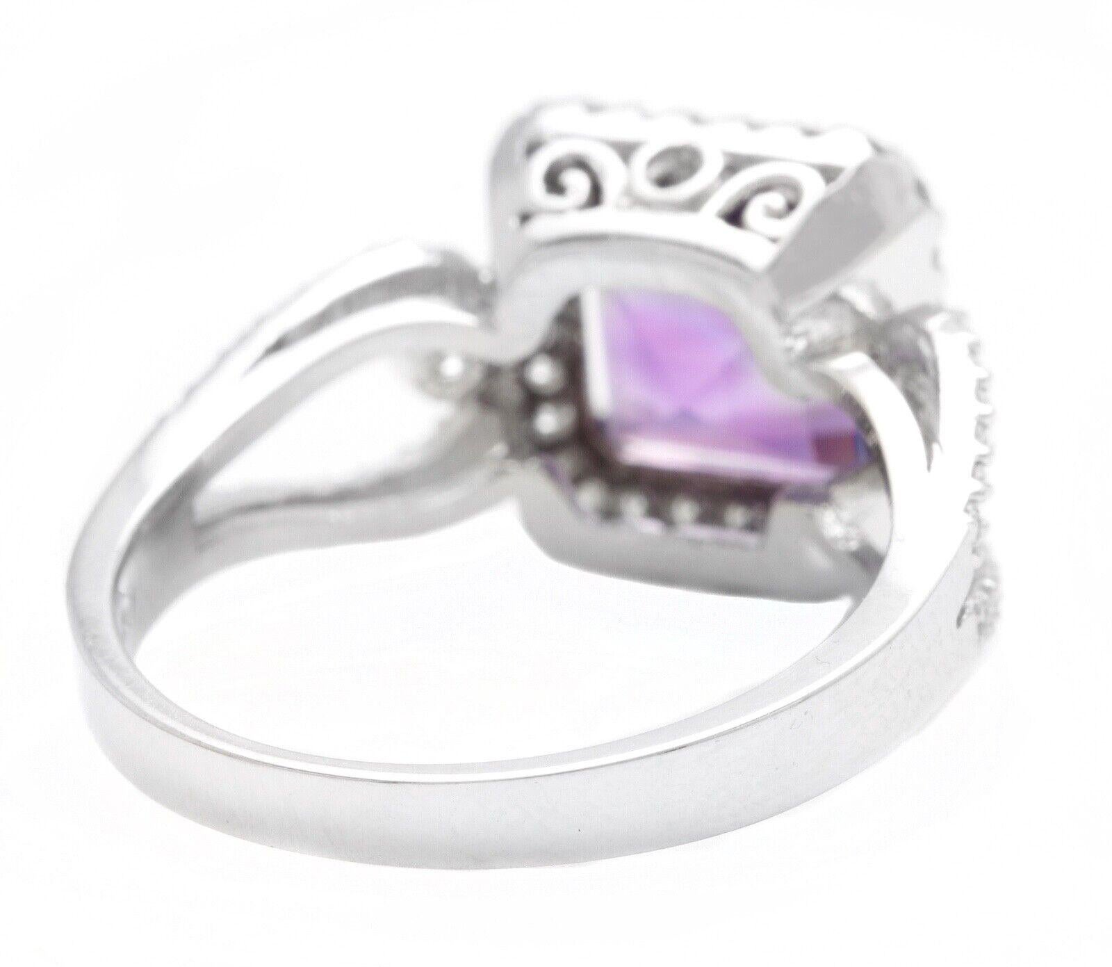 3.60 Carat Natural Amethyst and Diamond 14 Karat Solid White Gold Ring In New Condition For Sale In Los Angeles, CA