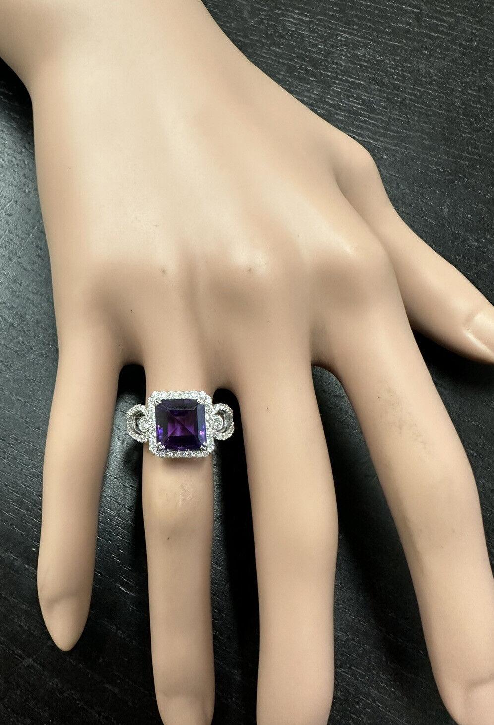 3.60 Carat Natural Amethyst and Diamond 14 Karat Solid White Gold Ring For Sale 1