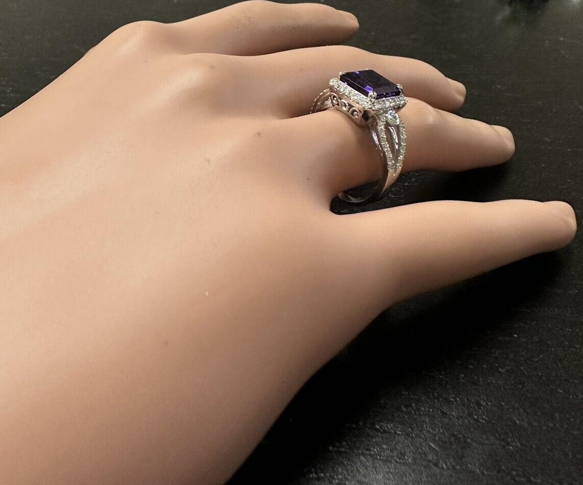 3.60 Carat Natural Amethyst and Diamond 14 Karat Solid White Gold Ring For Sale 2