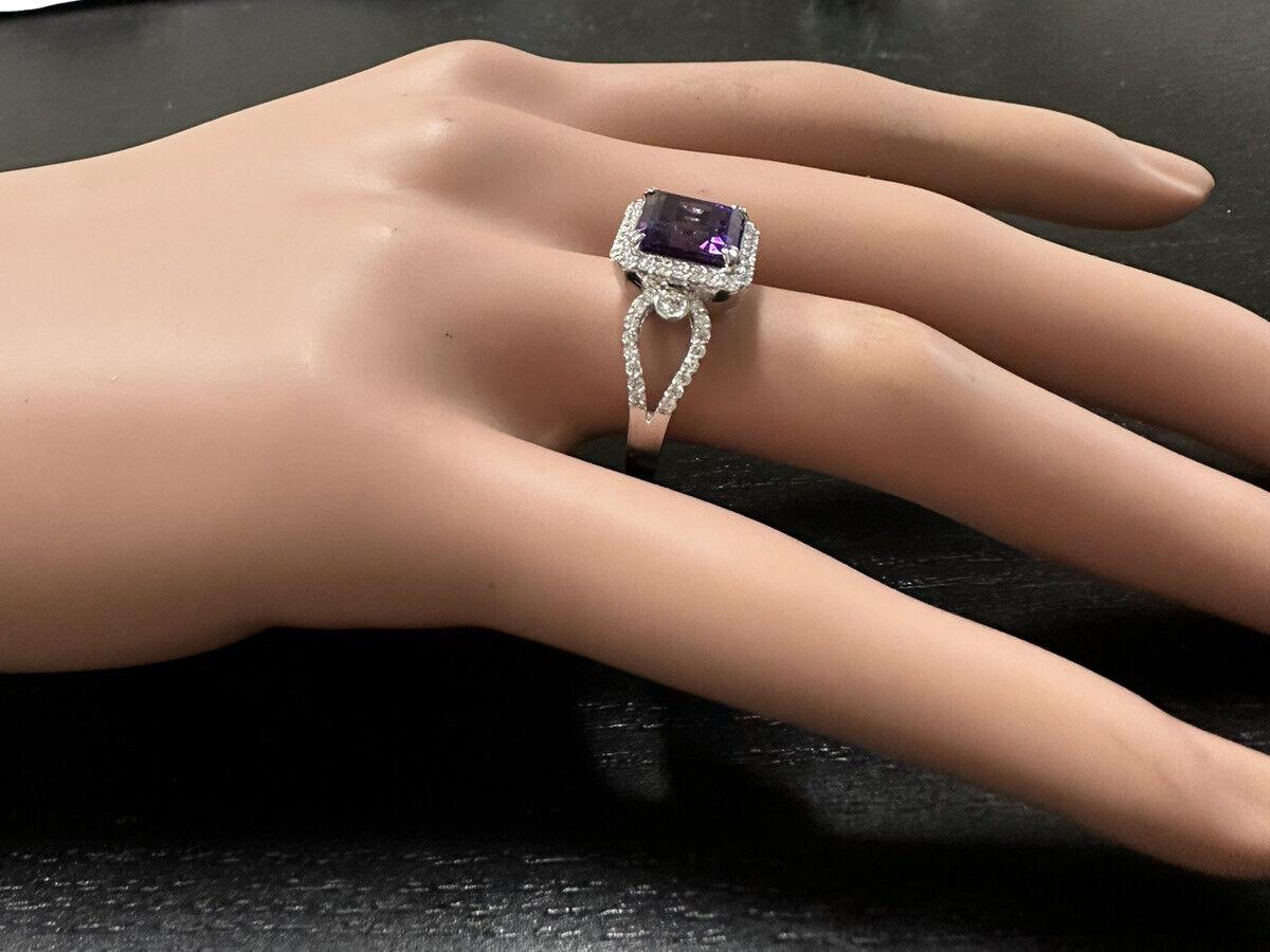 3.60 Carat Natural Amethyst and Diamond 14 Karat Solid White Gold Ring For Sale 3