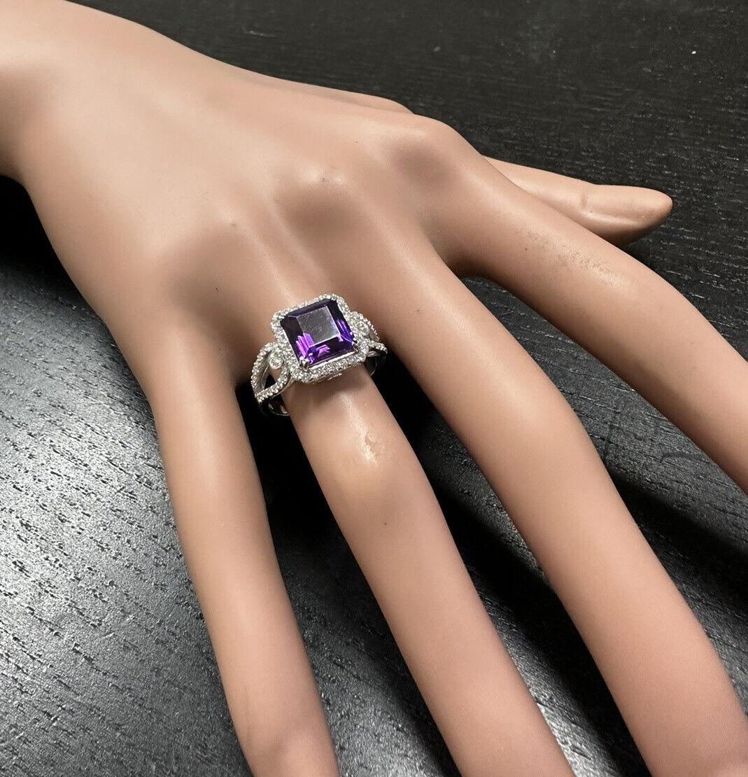 3.60 Carat Natural Amethyst and Diamond 14 Karat Solid White Gold Ring For Sale 4