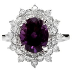 Ring mit 3,60 Karat natürlichem Amethyst und Diamant aus 14 Karat massivem Weißgold