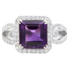 3.60 Carat Natural Amethyst and Diamond 14 Karat Solid White Gold Ring