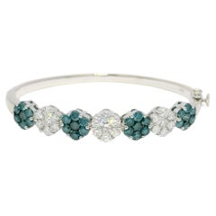 3.60 Carat Natural Diamond & Irradiated Blue Diamond Cluster Bangle In Stock