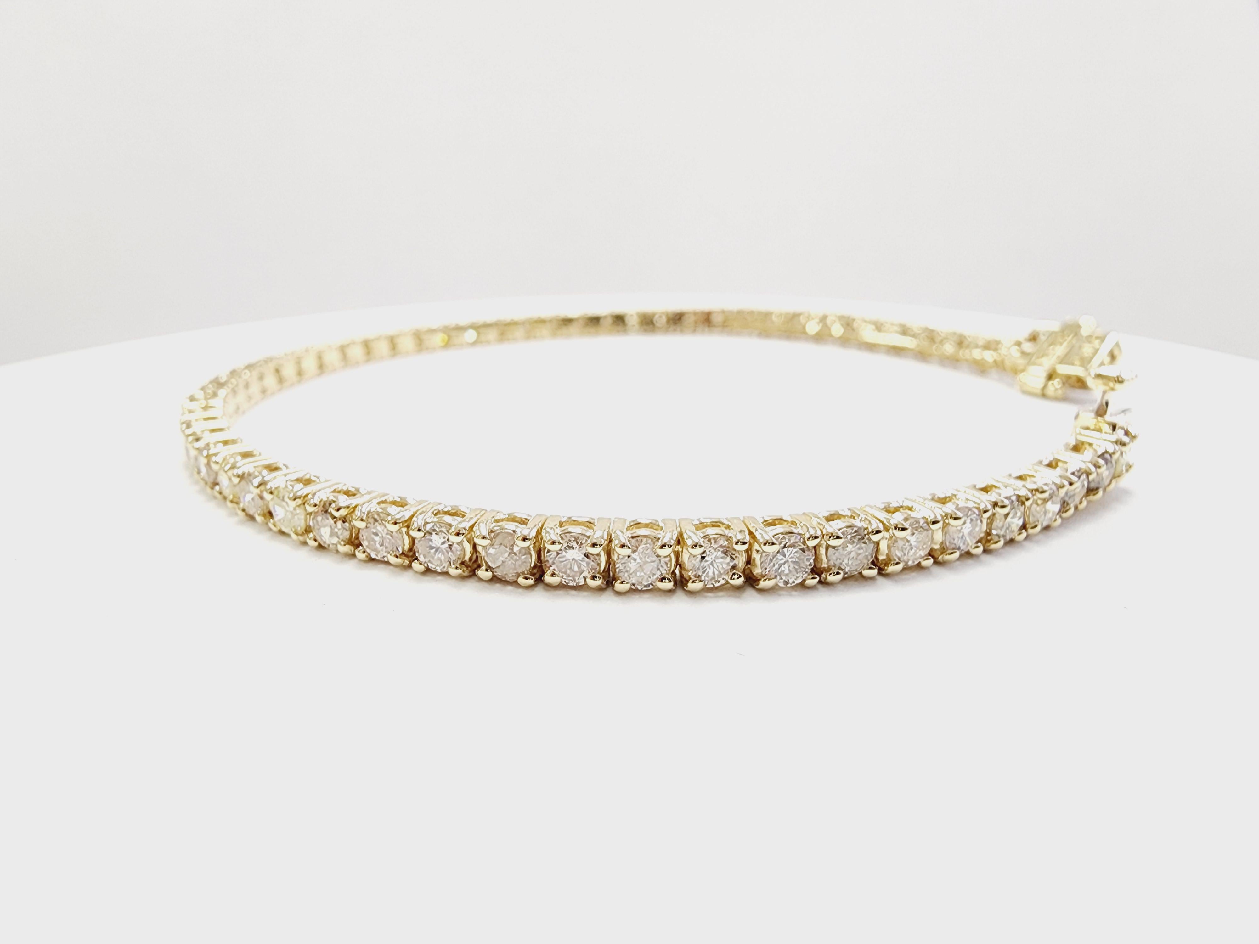 Brilliant Cut 3.60 Carat Natural Diamond Tennis Bracelet 14 Karat Yellow Gold
