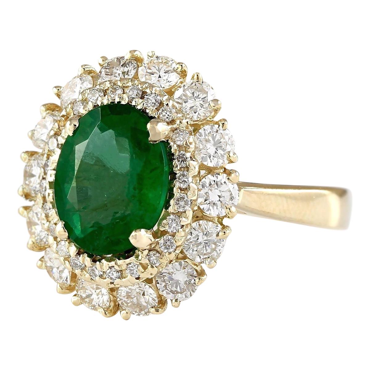 Stamped: 14K Yellow Gold
Total Ring Weight: 6.1 Grams
Emerald Weight is 2.10 Carat (Measures: 9.00x7.00 mm)
Color: Green
Diamond Weight is 1.50 Carat
Color: F-G, Clarity: VS2-SI1
Face Measures: 16.80x15.00 mm
Sku: [703795W]