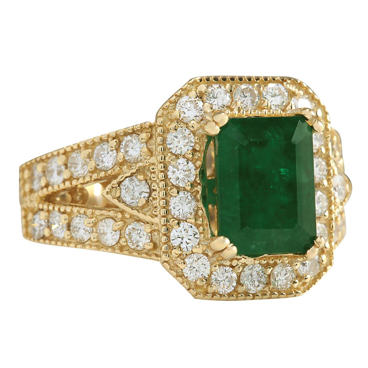 Stamped: 14K Yellow Gold
Total Ring Weight: 8.0 Grams
Total Natural Emerald Weight is 2.40 Carat (Measures: 9.00x7.00 mm)
Color: Green
Total Natural Diamond Weight is 1.20 Carat
Color: F-G, Clarity: VS2-SI1
Face Measures: 14.45x12.20 mm
Sku: