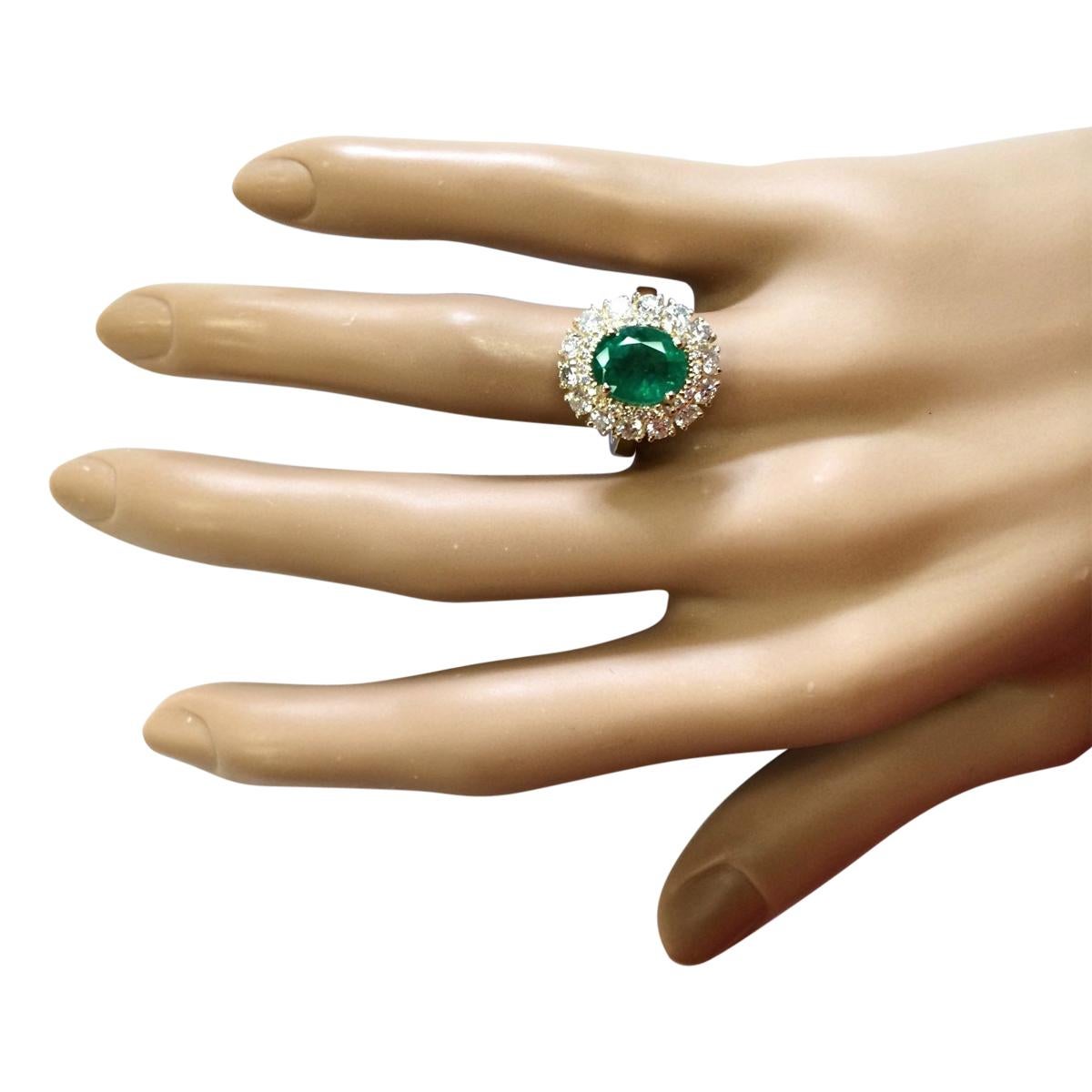 Oval Cut Natural Emerald Diamond Ring In 14 Karat Yellow Gold For Sale