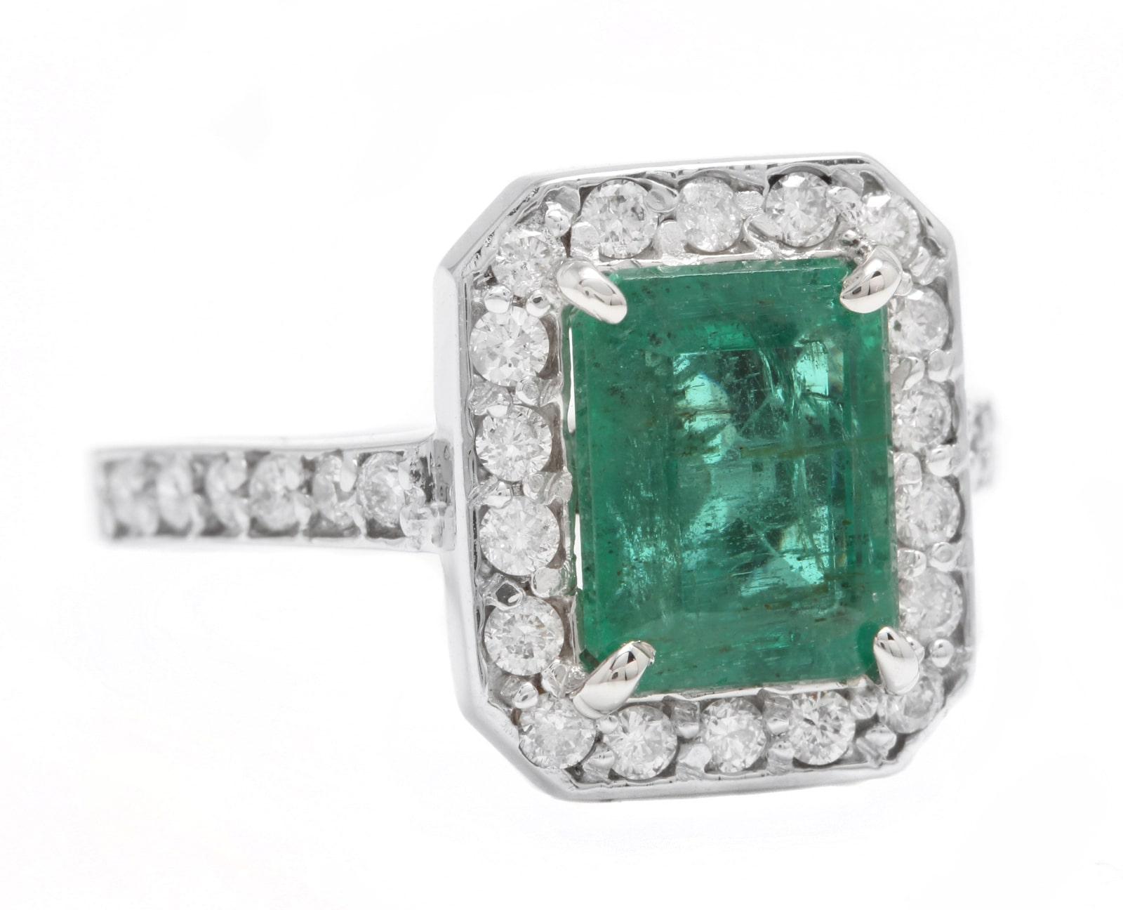 3.60 Carats Natural Emerald and Diamond 14K Solid White Gold Ring

Suggested Replacement Value: Approx. $6,000.00

Total Natural Green Emerald Weight is: Approx. 3.00 Carats (transparent)

Emerald Measures: Approx. 9 x 7mm

Emerald Treatment: