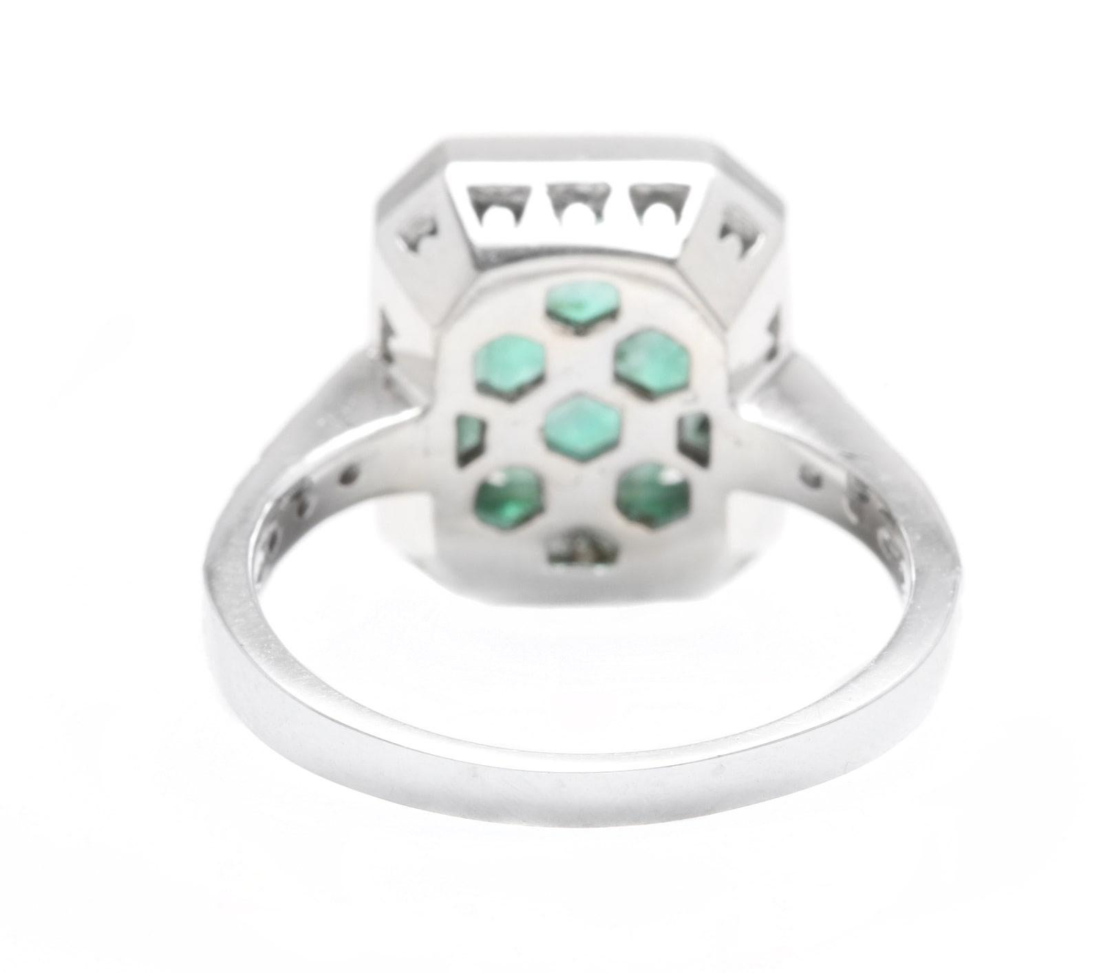 3.60 Carat Natural Emerald & Diamond 14k Solid White Gold Ring In New Condition For Sale In Los Angeles, CA