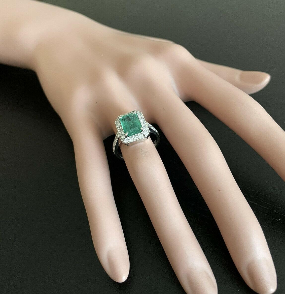 3.60 Carat Natural Emerald & Diamond 14k Solid White Gold Ring For Sale 3