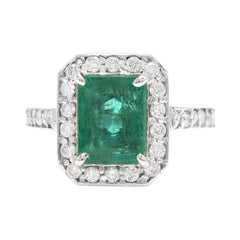 3.60 Carat Natural Emerald & Diamond 14k Solid White Gold Ring