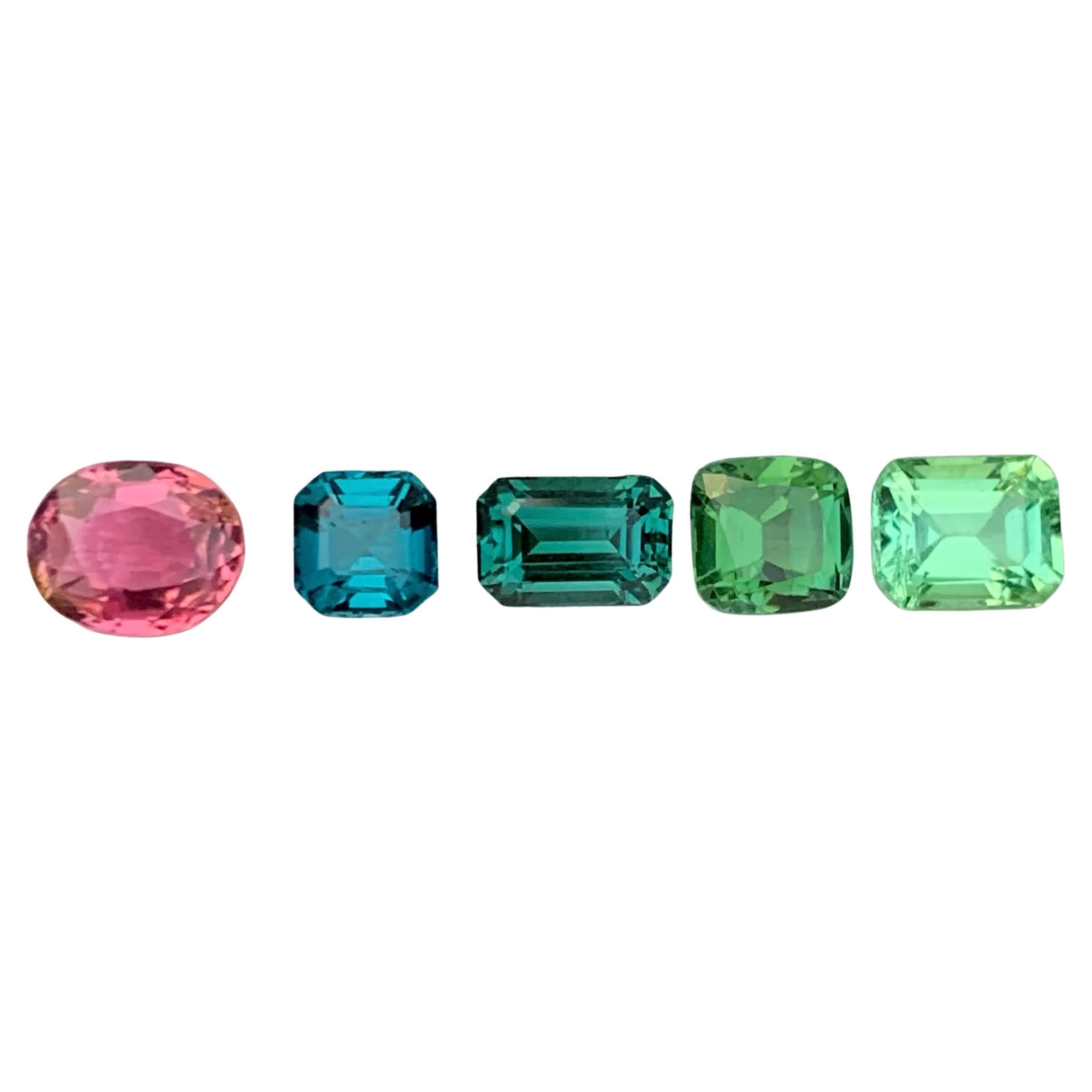 3.60 Carat Natural Loose 5 Piece Mix Color Tourmaline Mix Cut Afghan Gemstones